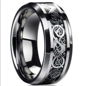 👑Men Celtic silver dragon 8MM wide stainless